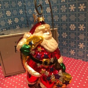 Polonaise Kurt Adler 2000 Santa Claus Christmas Ornament glitter moon Tag & Box